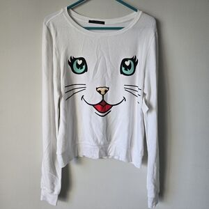 Wildfox Made In USA Cat Face Pullover Baggy Beach Jumper NWT